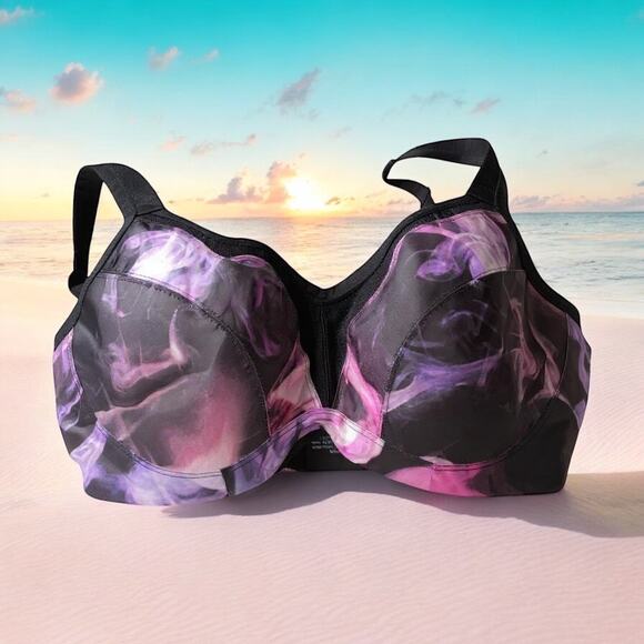 Torrid Active 40DDD Sports Bra 40F Underwire Smoke Print Run High Impact Purple - Picture 10 of 14